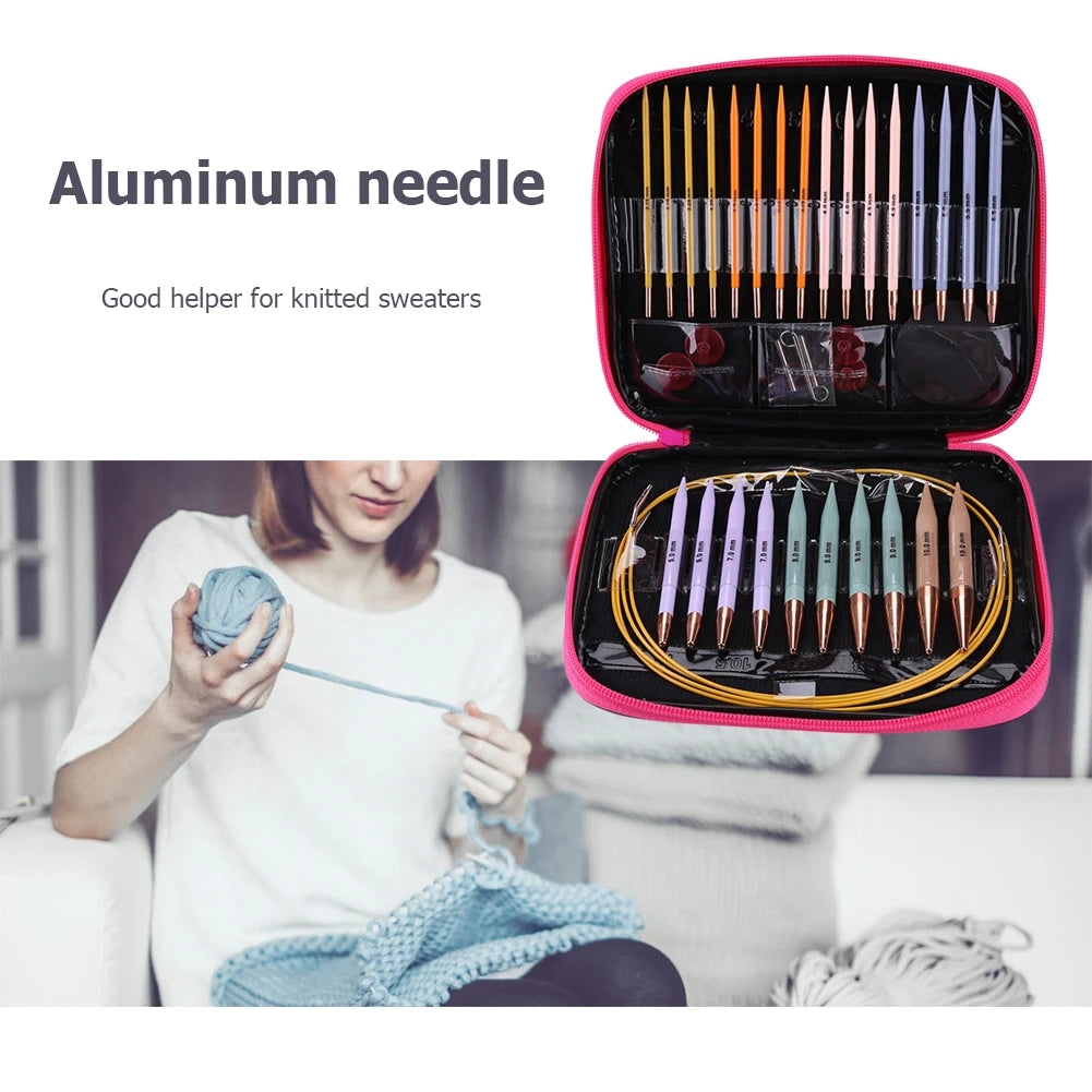 13 Pair Aluminum Interchangeable Circular Knitting Needles