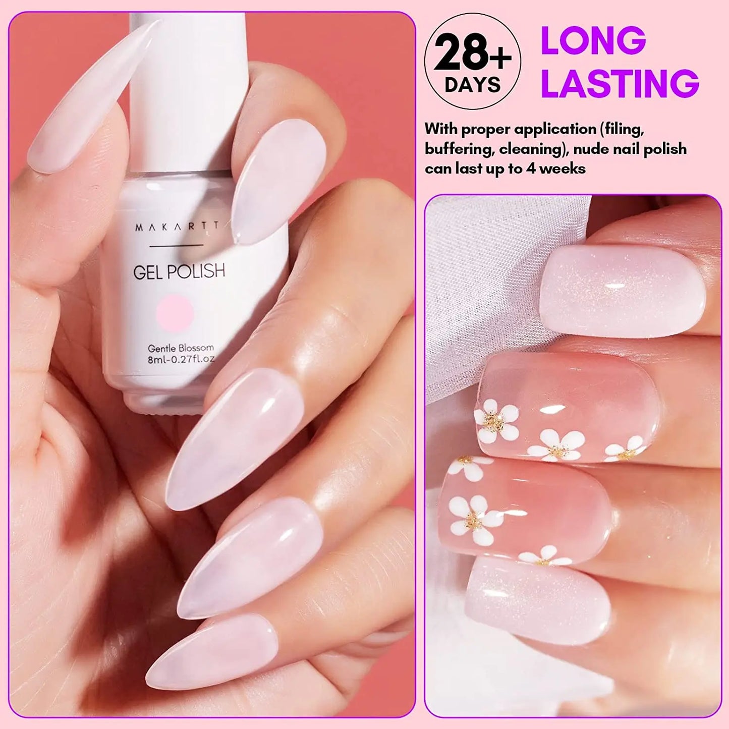 Natural Nude, Jelly Pink, Milky White, Red Glitter Gel Polish