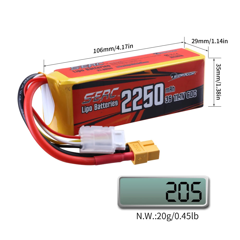 11.1V 3S RC Lipo Battery for 60C 2250mAh