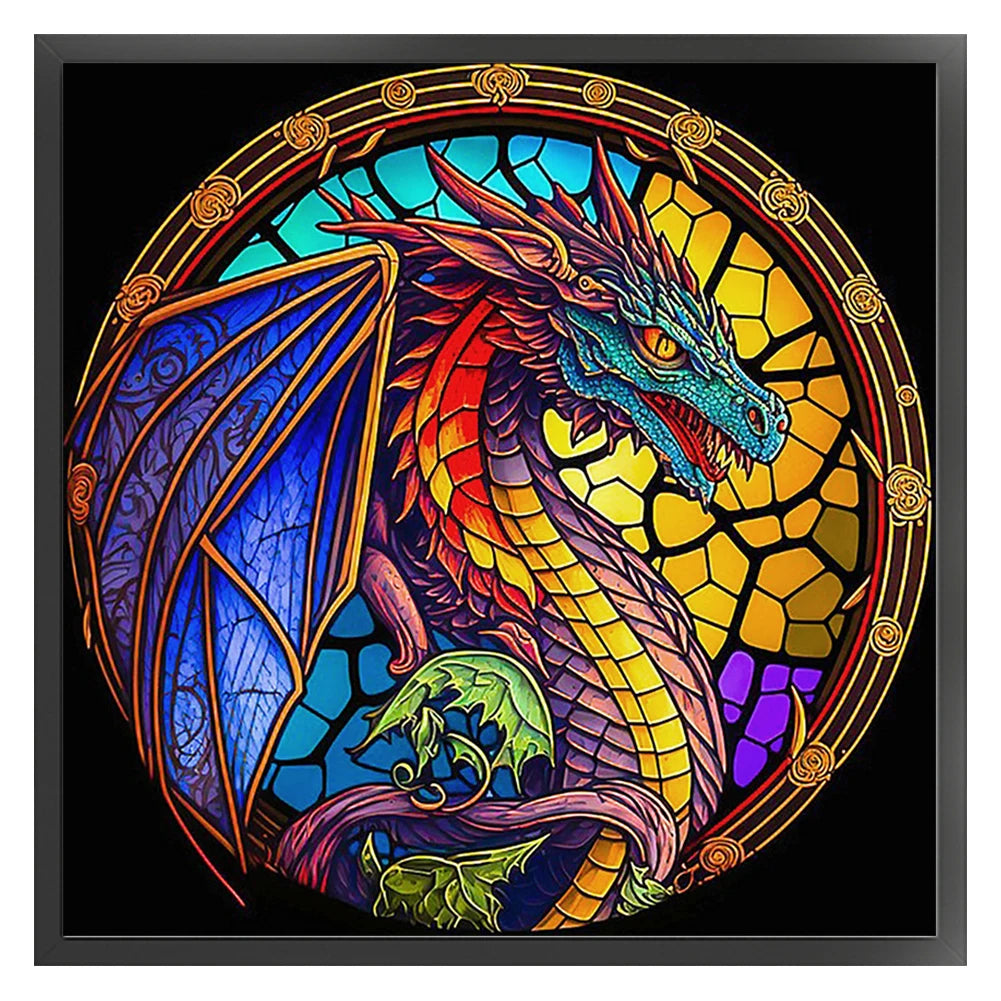 11CT Printed Stained Glass Dragon Cross Stitch