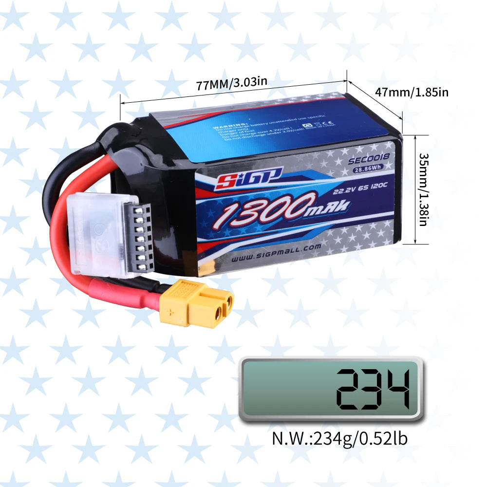 Lipo Battery 1100mAh 1300mAh 1500mAh 22.2V 120C with XT60 Connector