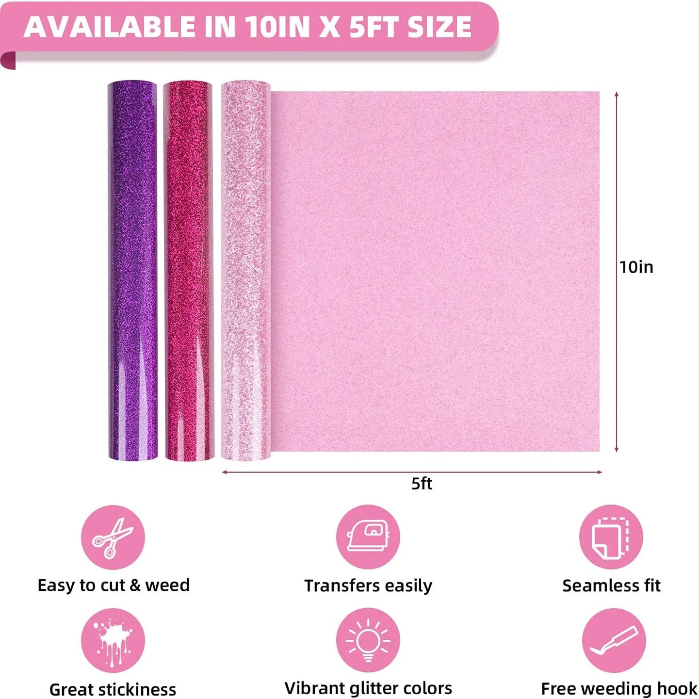 12 Pack Glitter Colors Heat Transfer Vinyl