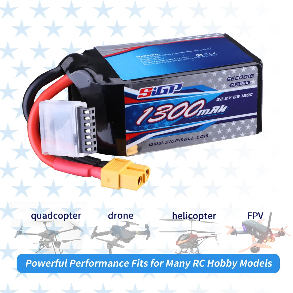 Lipo Battery 1100mAh 1300mAh 1500mAh 22.2V 120C with XT60 Connector