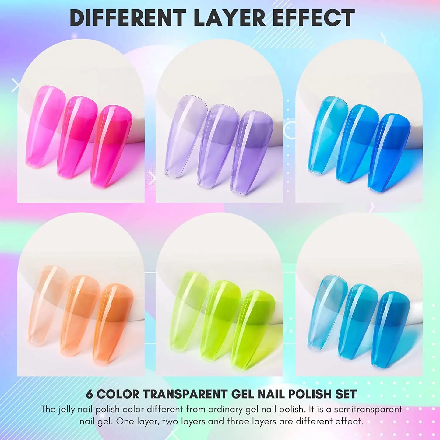 Crystal Rainbow Jelly Gel Nail Kit 6PCS