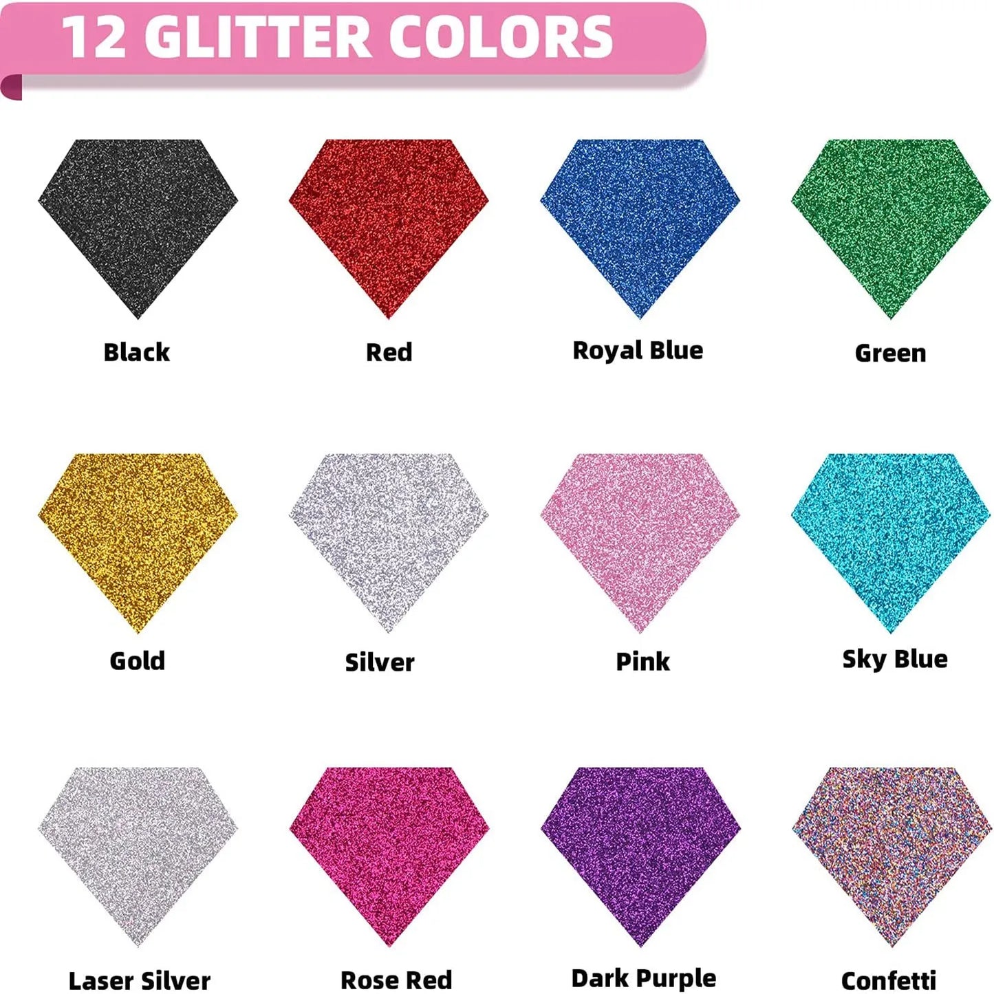 12 Pack Glitter Colors Heat Transfer Vinyl