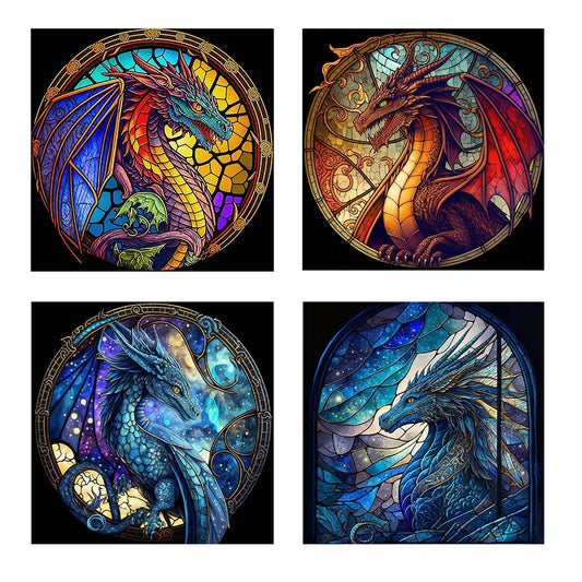 11CT Printed Stained Glass Dragon Cross Stitch