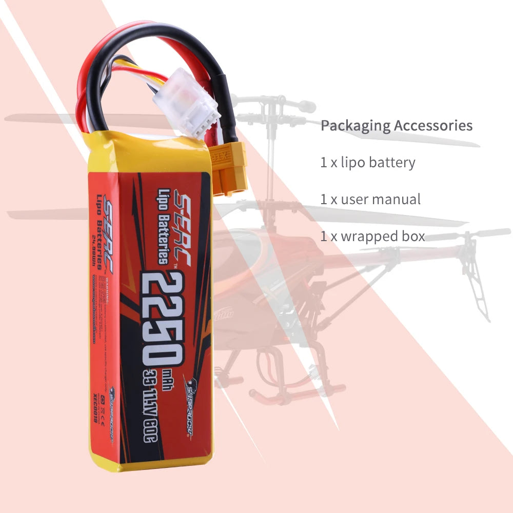 11.1V 3S RC Lipo Battery for 60C 2250mAh