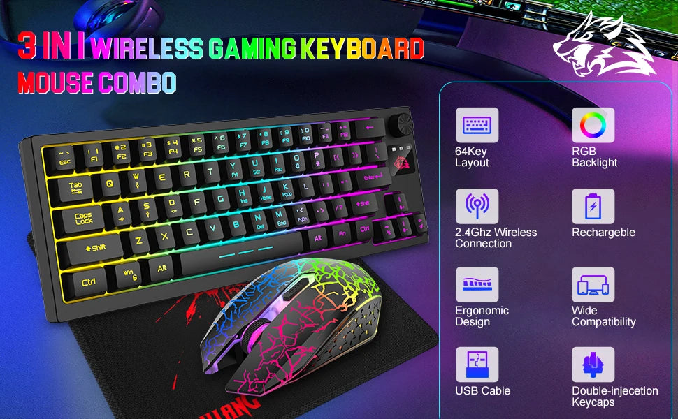 Wireless Gaming Keyboard and Mouse Combo