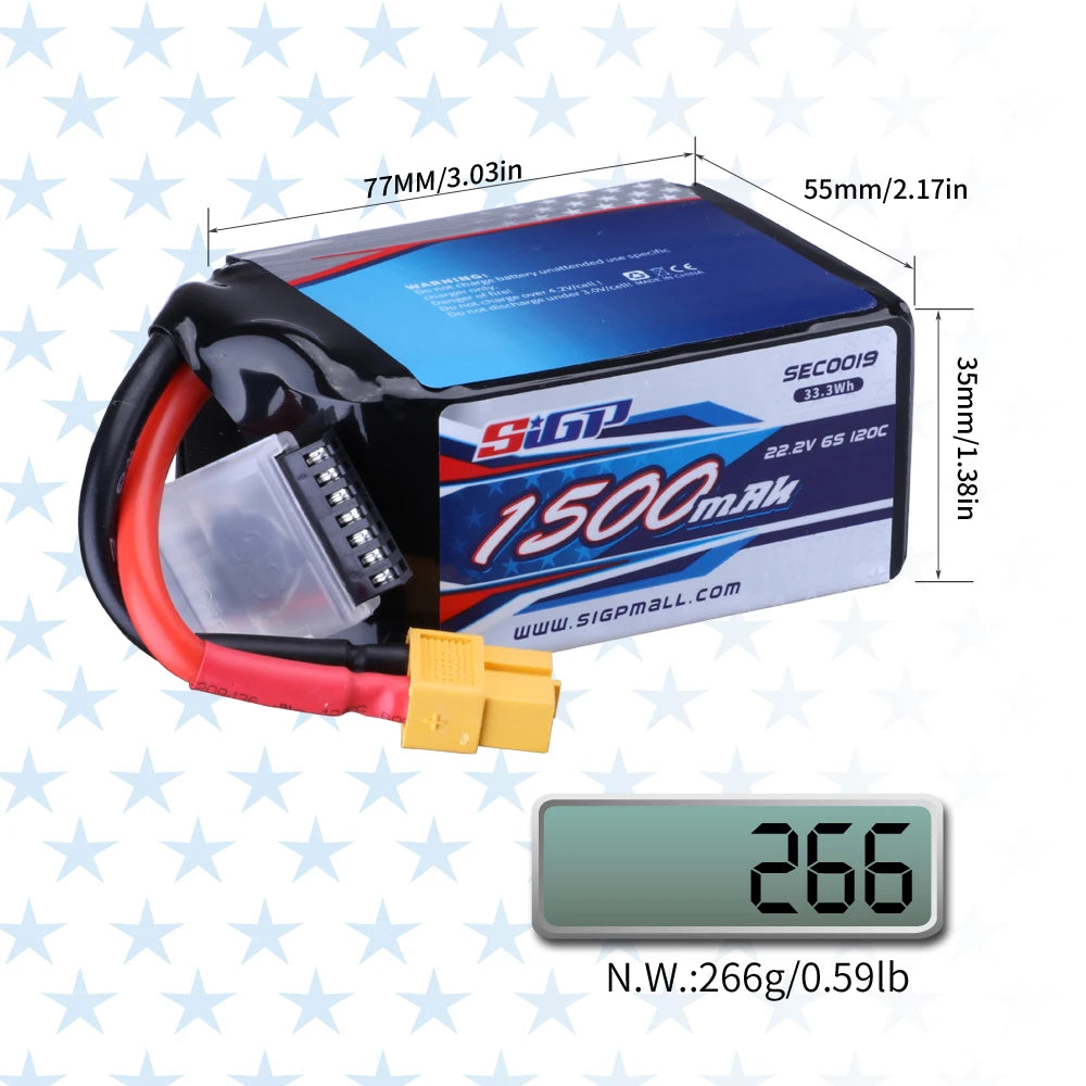 Lipo Battery 1100mAh 1300mAh 1500mAh 22.2V 120C with XT60 Connector