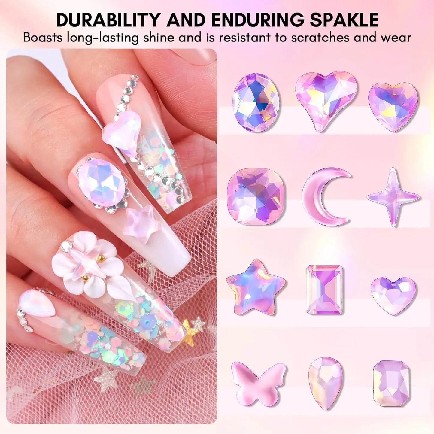 Rhinestone Gems 3D Nail Art Decor with Tweezer