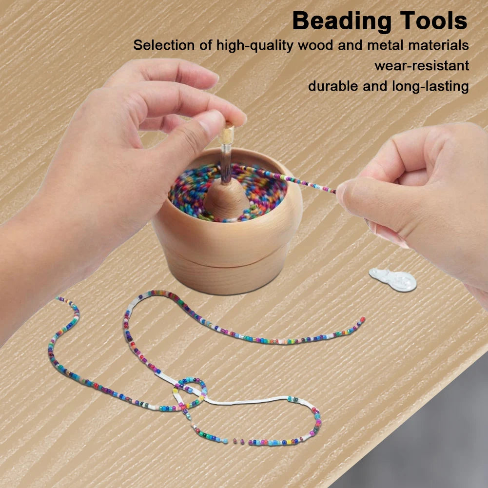 Wooden Bead Spinner with 2 Curved Needles