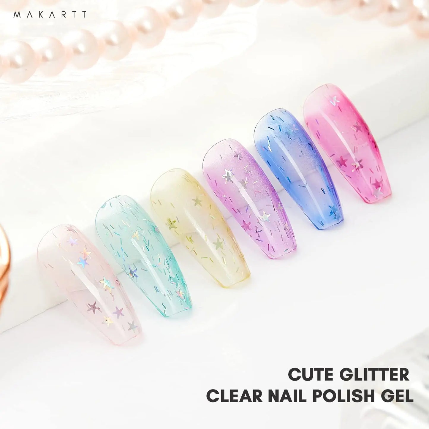 Jelly Clear Glitter Pink, Blue, And Yellow Nail Polish