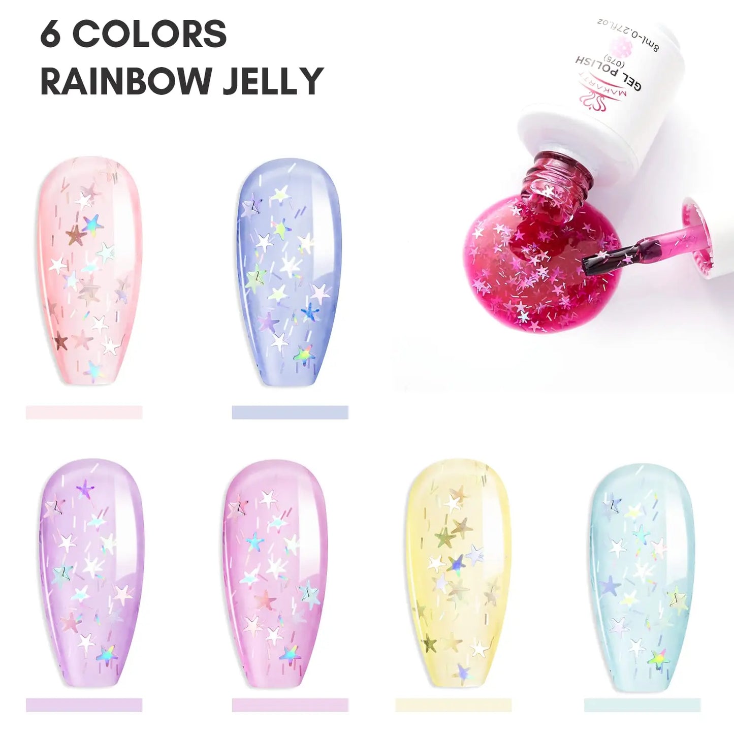 Jelly Clear Glitter Pink, Blue, And Yellow Nail Polish