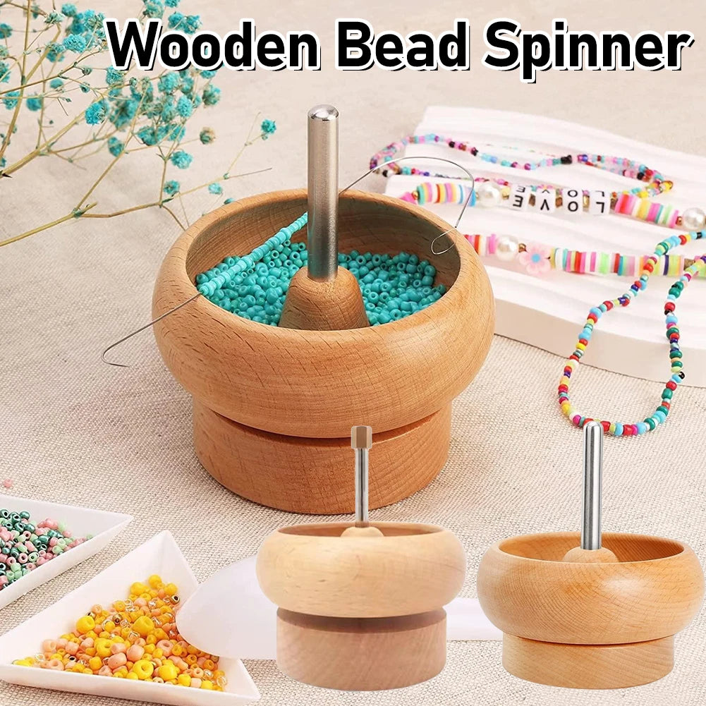 Wooden Bead Spinner with 2 Curved Needles